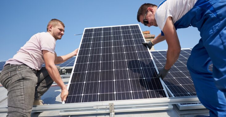 Installing solar photovoltaic panel system on roof of house
