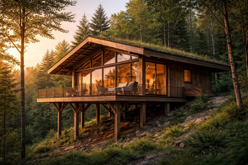 découvrez des idées de design uniques pour un chalet en bois sur pilotis sans permis de construire, alliant originalité et respect des règles d'urbanisme.