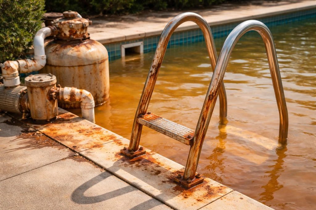 découvrez pourquoi l'eau ferrugineuse de votre piscine peut endommager votre équipement et apprenez comment protéger vos installations efficacement.